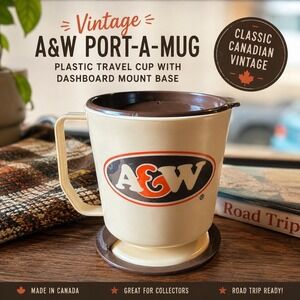 Vintage A&W Port-a-Mug Plastic Travel Cup with Dashboard Mount Base Canada